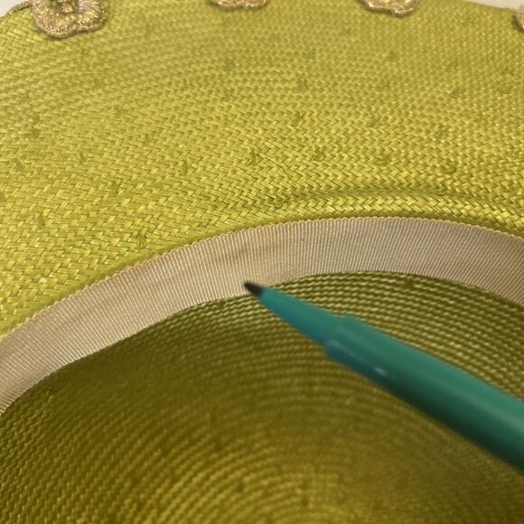 Mr John Vintage Hat 1980s style wide brim green gold white trim Flawed stained main image 16